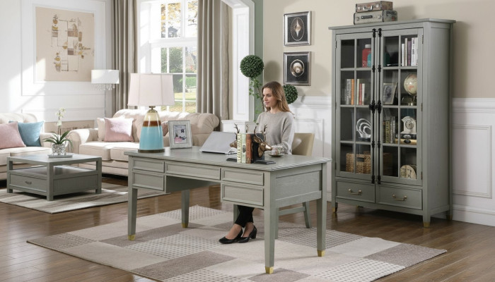 Büro Set Einrichtung Landhaus Schreibtisch Stuhl Aktenschrank Regal Tisch 3 tlg.