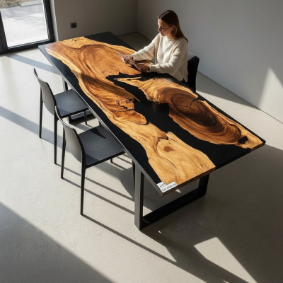 Konferenztisch Esstisch River Fluss Massiv 262x101 Epoxidharz Tische