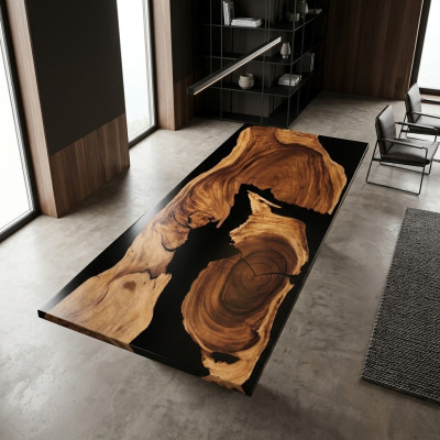 Konferenztisch Esstisch River Fluss Massiv 262x101 Epoxidharz Tische