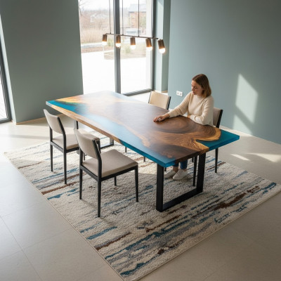 Esstisch River Table Massiv Tische 221x101 Flusstisch Epoxidharz Meer