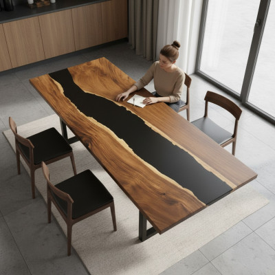 Esstisch River Table Massiv Tische 201*81 Flusstisch Echtes Holz Epoxidharz