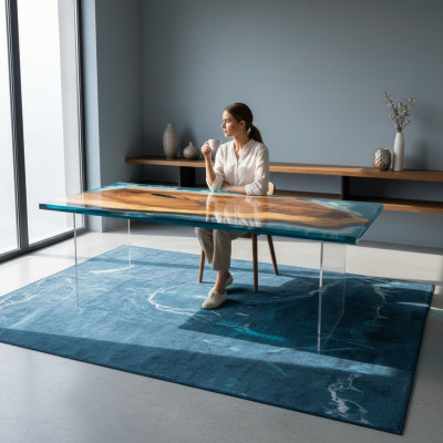 Flusstisch Esstisch River Table Massiv Tische 202x81 Epoxidharz Meer
