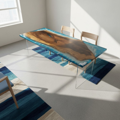 Flusstisch Esstisch River Table Massiv Tische 202x81 Epoxidharz Meer