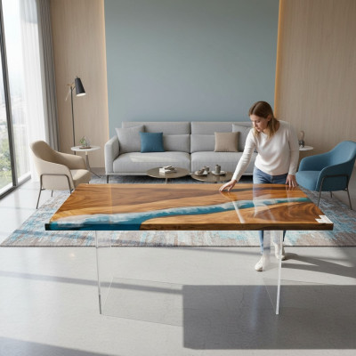 Esstisch River Table Echtes Holz Massiv Epoxidharz Tische 161x81 Neu