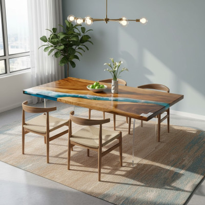 Esstisch River Table Echtes Holz Massiv Epoxidharz Tische 161x81 Neu