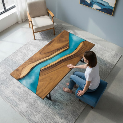 Luxus Tische Echtes Holz Epoxid Harz Fluss Tisch Schwarz Wasser Epoxy
