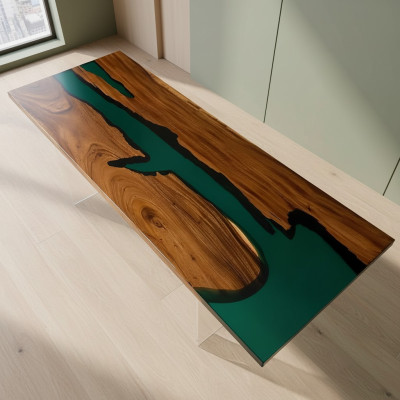 Epoxid harz esstisch echtes holz massive möbel wasserfall deko epoxy tisch