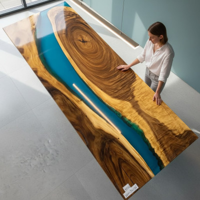 Echtes Holz Wasserfall Tisch Epoxid Harz Esstisch Tische Epoxy Massive