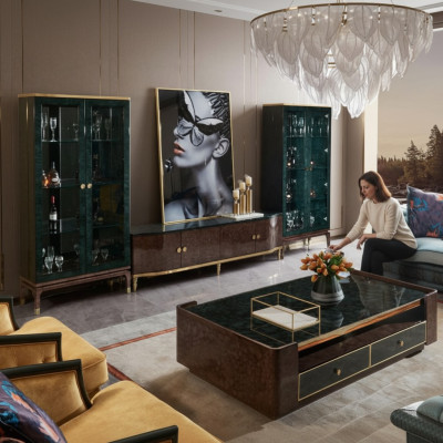 Design Wohnwand Sideboard 2x Vitrine rtv Lowboard Anrichte 3 tlg. Set
