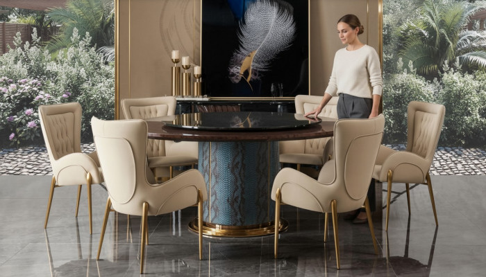 Design Rund Tisch 6x Sessel Stühle Ess Zimmer Sitz Polster Garnitur Runde
