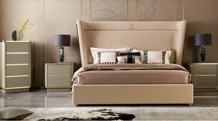 Designer Schlafzimmer Bett 2x Nachttische Kommode 4tlg. Set Neu