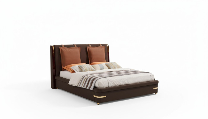 Bett Polster Design Luxus Metall Doppel Betten Ehe Schlaf Zimmer Leder