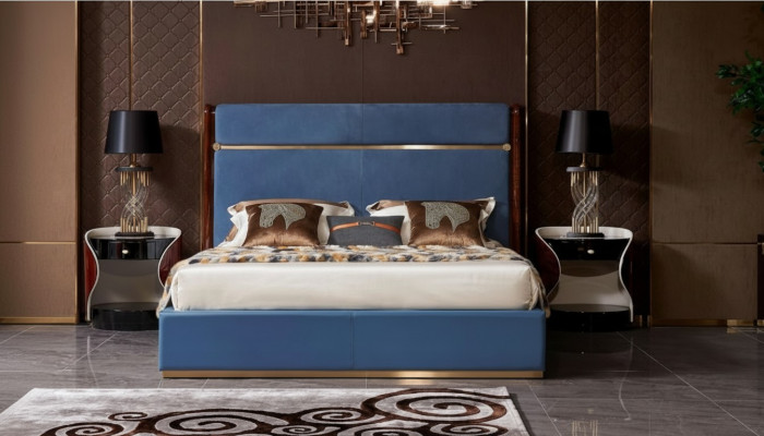 Klassisches Bettgestell Leder Bett Blaue Luxus Betten Schlafzimmer Möbel