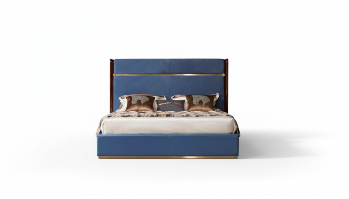 Klassisches Bettgestell Leder Bett Blaue Luxus Betten Schlafzimmer Möbel