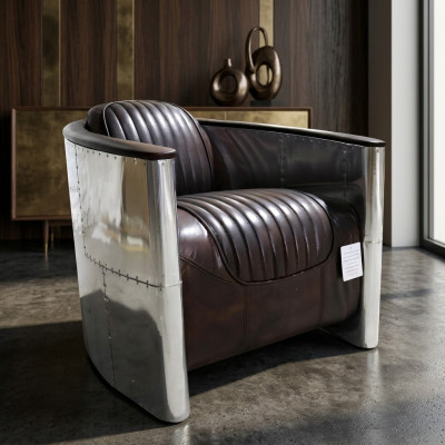Sessel Design Echtleder Vintage Luxus Möbel Polster Aviator Flugzeug