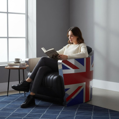 Echtleder Vintage Ledersessel Deko Designsessel Rocket Union Jack Vintage