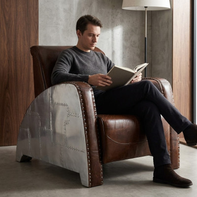 Cocktailsessel Leder Vintage Ledersessel Sessel Aviator Lounge Club Möbel Sofa
