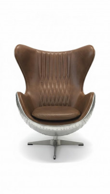 Eggchair Leder Braun Metall silber Ohrensessel Egg Chair Flieger Club