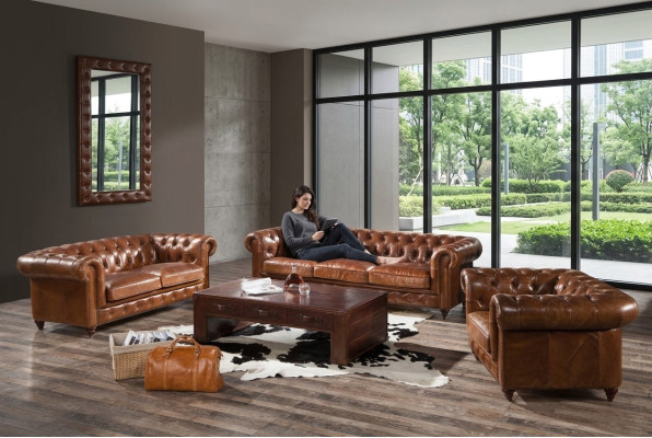 Design Club Lounge 4 Sitzer Sofa Ledersofa Dreisitzer Vintage Leder Chesterfield