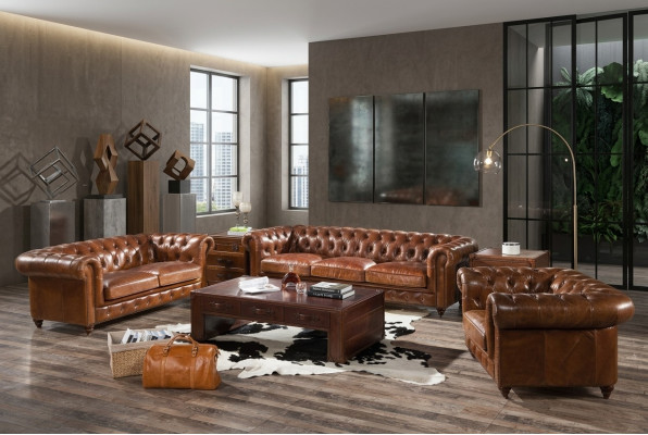 Design Club Lounge 4 Sitzer Sofa Ledersofa Dreisitzer Vintage Leder Chesterfield