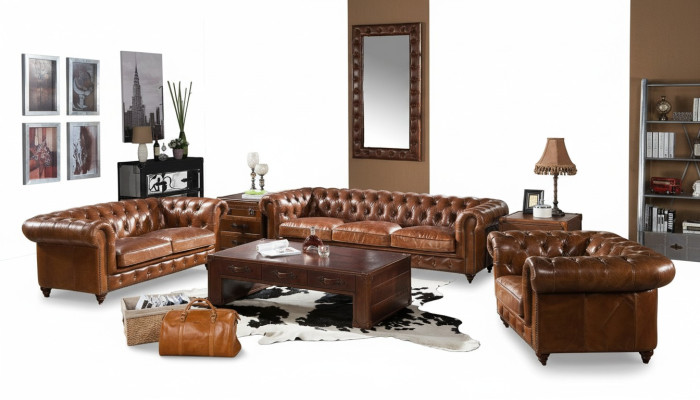 Design Club Lounge 4 Sitzer Sofa Ledersofa Dreisitzer Vintage Leder Chesterfield