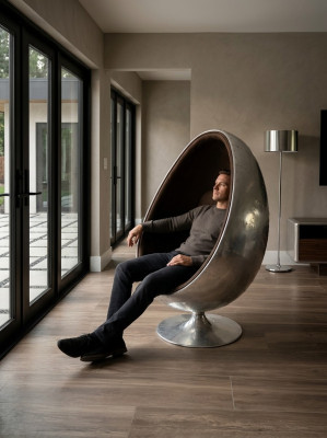 Design Retro Lounge Sessel Sitzer Egg Ball Silber Drehbar Aviator Space