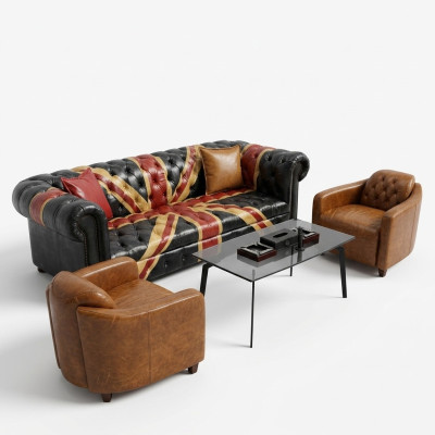 Jack Union Chesterfield Polster Sofa Couch 3-Sitzer Leder Stil Luxus Polster Couch