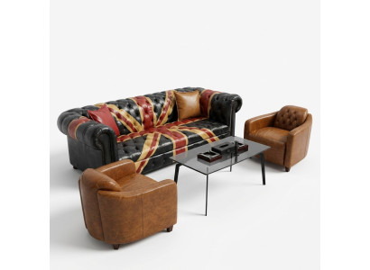 Jack Union Chesterfield Polster Sofa Couch 3-Sitzer Leder Stil Luxus Polster Couch