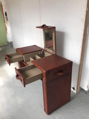 Schminktisch Frisiertisch Kosmetiktisch Kommode Hocker Vintage Leder Koffer neu