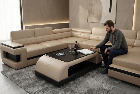 Sofatisch Glas Design Kaffee Tisch Wonzimmer Leder Couch Beistell Sofa Tische