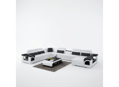 Eckgarnitur Ledersofa USB LED Luxus Wohnlandschaft sofa couch Polster Ecksofa