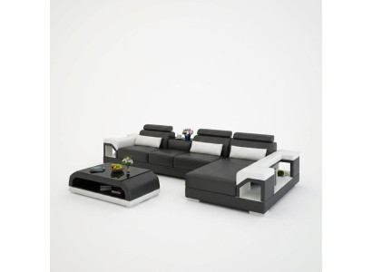 Couch Ecksofa Leder Wohnlandschaft Garnitur Design Modern Sofa L-Form mit USB