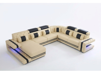 Leder Polster Sitz Design Modern Eck Garnitur Sofa Wohnlandschaft U Form USB LED