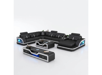 Eckgarnitur Ledersofa Design Ecksofa Luxus Wohnlandschaft led sofa couch Polster
