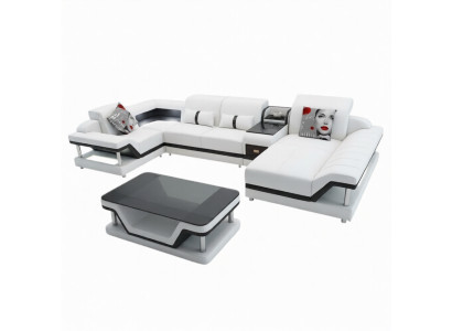 Ecksofa U-Form Couchtisch Polster Garnitur Wohnlandschaft Design Ecksofa Led usb