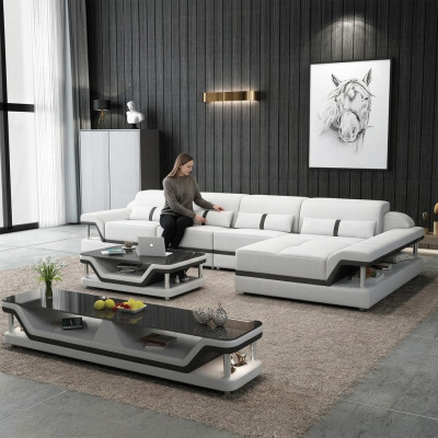 Ledersofa L-Form Couch Wohnlandschaft Ecksofa Garnitur Design Modern Sofa USB