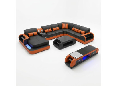 Design Eckgarnitur Ledersofa Ecksofa Luxus Wohnlandschaft led sofa couch Polster