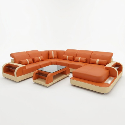 Wohnlandschaft u Form Ledersofa Polster Ecksofa Sofa Couch Leder Textil usb neu