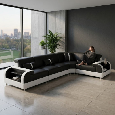 Ledersofa L-Form Couch Wohnlandschaft Ecksofa Design Garnitur Modern Sofa USB