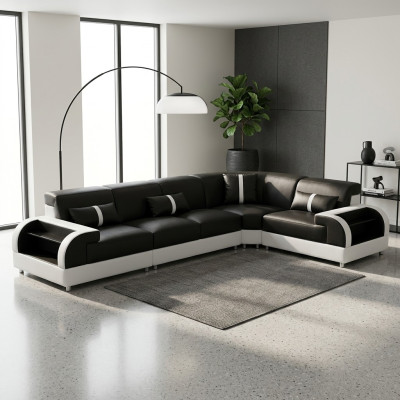 Ledersofa L-Form Couch Wohnlandschaft Ecksofa Design Garnitur Modern Sofa USB