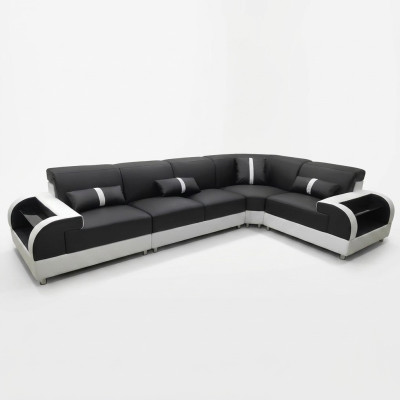 Ledersofa L-Form Couch Wohnlandschaft Ecksofa Design Garnitur Modern Sofa USB