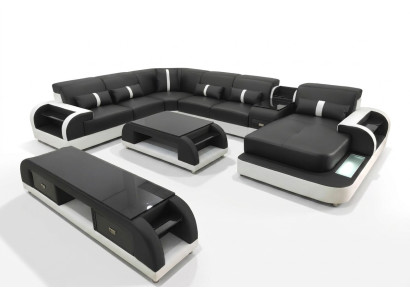 Ecksofa Polster Ecksofa U Form Couchtisch Sideboard Ledersofa Wohnlandschaft Neu