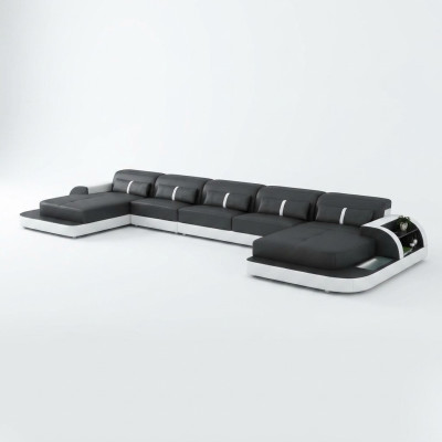 Ecksofa Ledersofa mit usb Big U Form Wohnlandschaft Sofa Couch Garnitur led neu