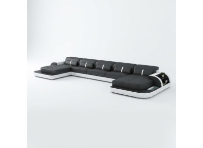 Ecksofa Ledersofa mit usb Big U Form Wohnlandschaft Sofa Couch Garnitur led neu