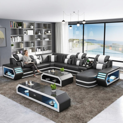 Polster Ecksofa Ausgefallene Wohnlandschaft eckgarnitur couchen sofas usb led