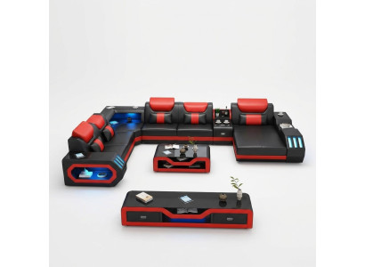 Design Big Sofa mit USB Ecksofa Couch Wohlandschaft U Form Leder Textil Ecke