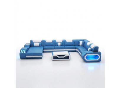 Ecksofa U-Form Couchtisch Couch Design Grau Polster Leder Modern Wohnlandschaft