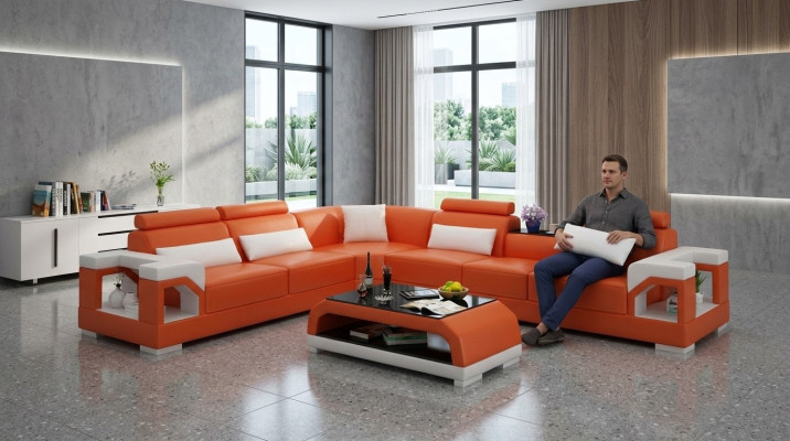 Moderne Ledersofa Couch Polster Eckgarnitur Ecksofas Sofa Couchen Ecksofa + USB