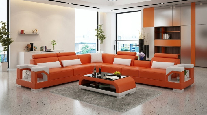 Moderne Ledersofa Couch Polster Eckgarnitur Ecksofas Sofa Couchen Ecksofa + USB