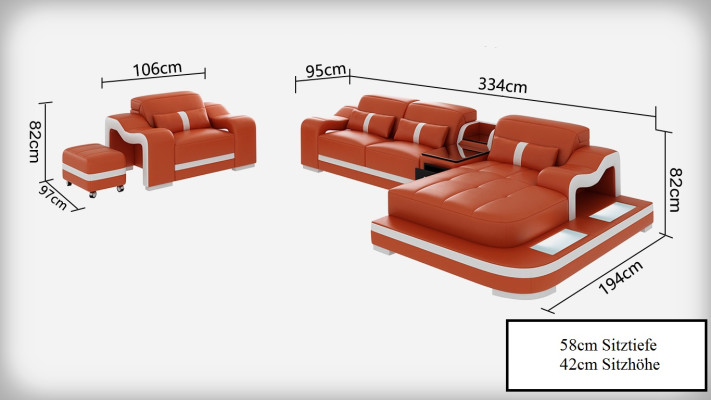 Komplett Set Garnitur Eckcouch Couch Eckgarnitur + Tisch + USB Ecksofa